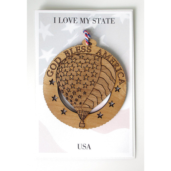 God Bless America Wood Ornament Patriotic Flag Hot Air Balloon Made in USA - Picture 2 of 4